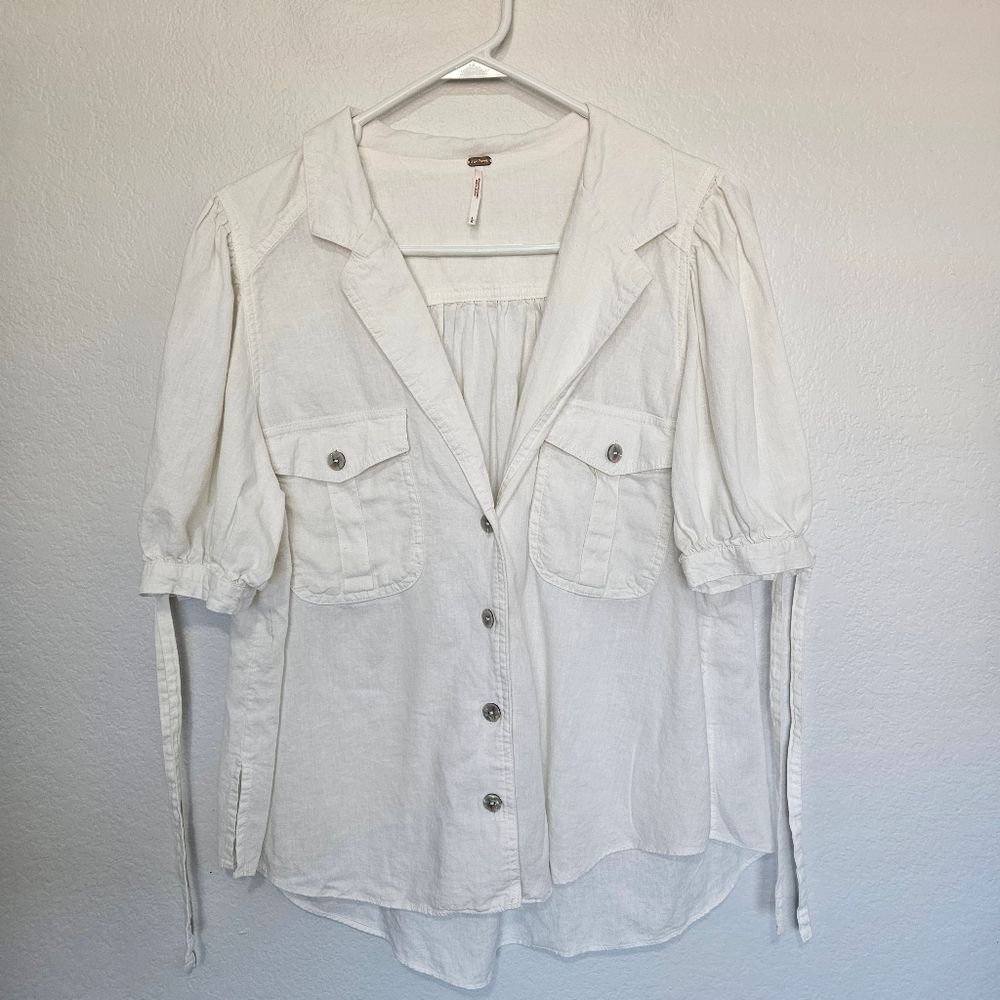 Free People Safari Babe Linen Blend Top In Angel Food White Tie Women Large - Picture 4 of 10